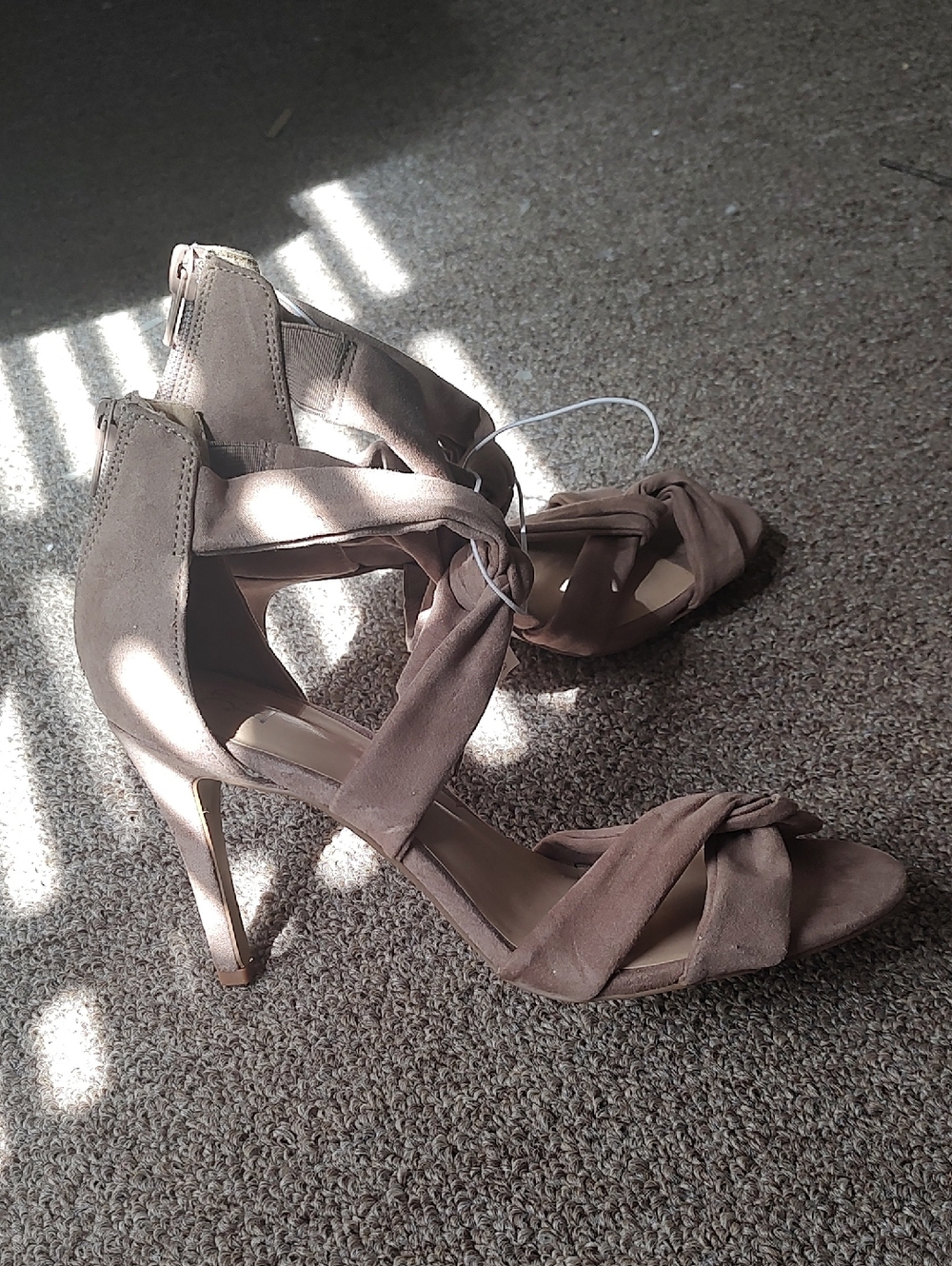 New York & Company Taupe Knotted Strappy High Heels